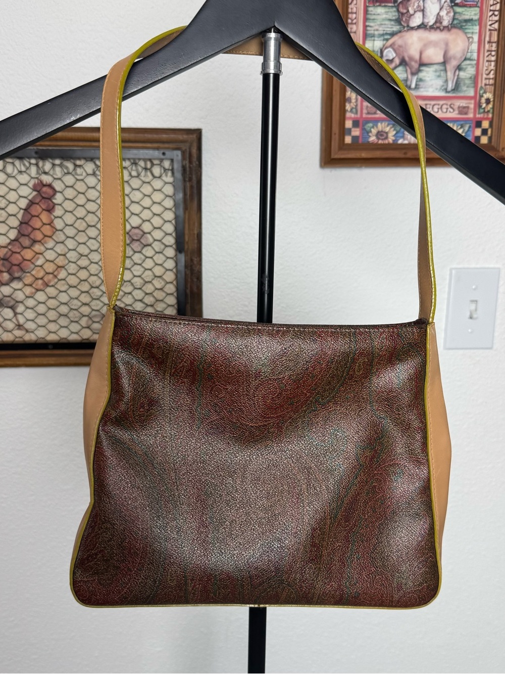 Etro Italian Leather Classic Two-Tone Women's Shoulder Bag in Brown and Tan